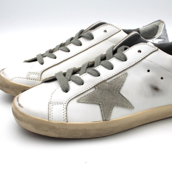 NIB Golden Goose Superstar Sneaker White Leather Grey Suede Star Silver Print 37 - Picture 3 of 7